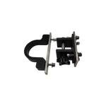 Close-up of black metal mounting bracket for Deluxe Gunnel Mount Boom with bolts and adjustment mechanism.