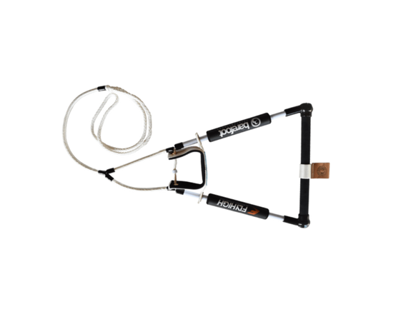 Top view of the Front Toe Bare Trap Handle with a black padded frame and a built-in foot strap for stability.