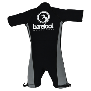 Back view of the Iron Short Sleeve Wetsuit, featuring a large white logo on the upper back and gray side panels.