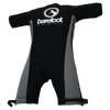 Back view of the Iron Short Sleeve Wetsuit, featuring a large white logo on the upper back and gray side panels.