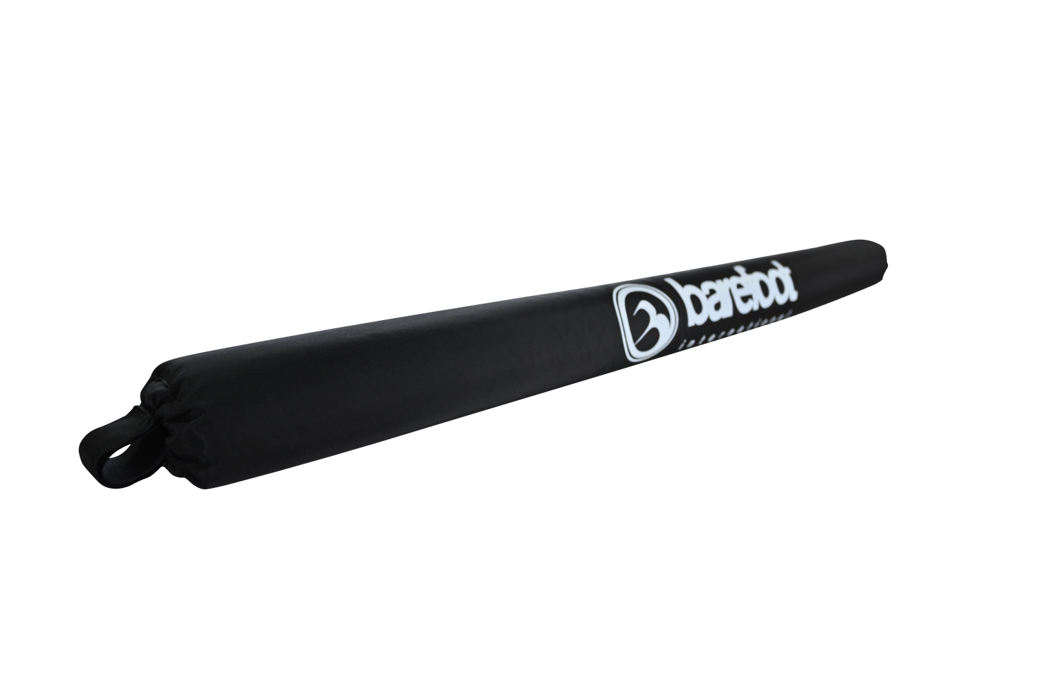 Angled view of the Cable Protector & Shock Tube, a black padded cover with the Barefoot International logo in white.