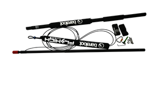 Angled view of the Deluxe Straight Boom with attachment hardware and black padding featuring Fly High branding.