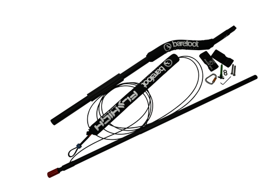 Angled view of the Deluxe Universal Contour Boom with a black padded boom, silver extension, red cap, and hardware.