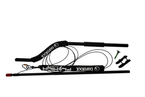 Black Deluxe Malibu XTI Boom with Barefoot International branding, curved padded arm, attachment hardware, and safety cables.