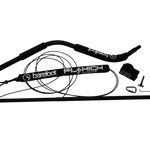 Angled view of the Deluxe Quad V-Drive Boom with black padded arms and Fly High and Barefoot International branding.