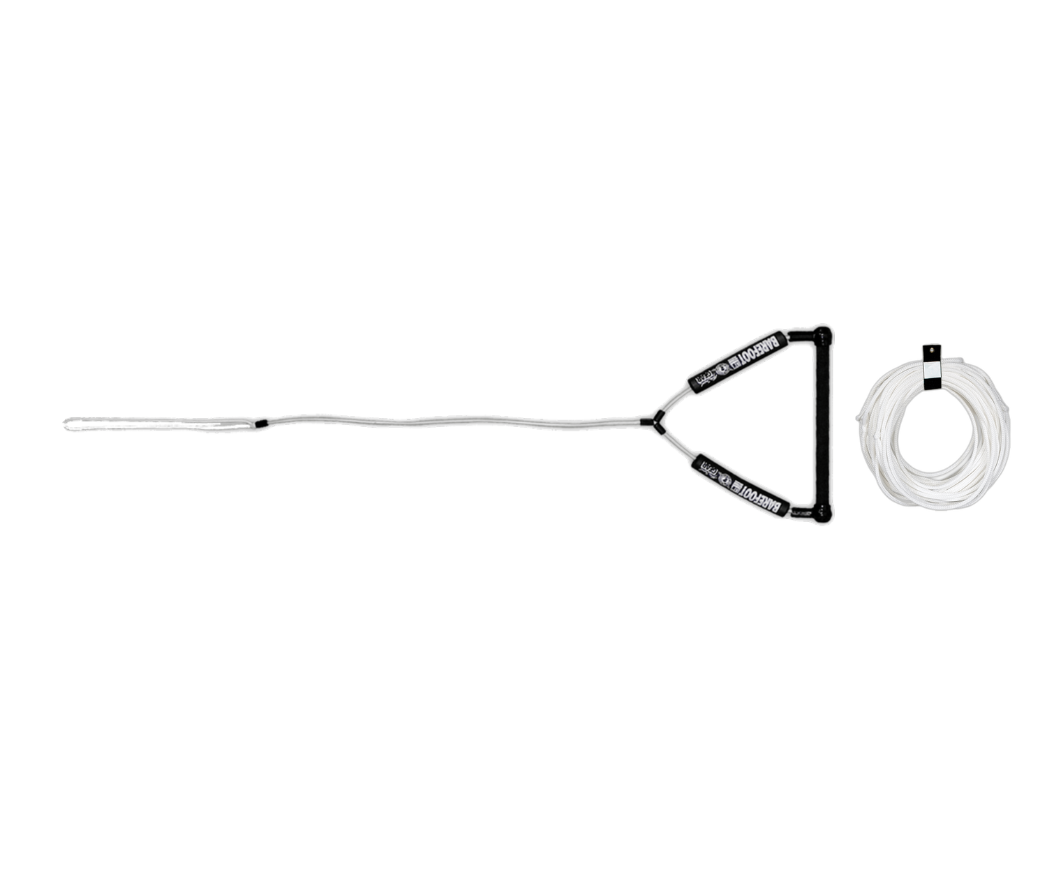 Top view of the Wake Handle with attached white rope, neatly coiled separately on the right.