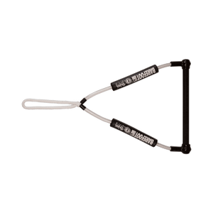 Easy Footer boom accessory with padded grips and rope loop for barefoot water skiing.