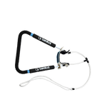 Black full wrap handle with padded grip, white ropes, and blue accent details on connectors.