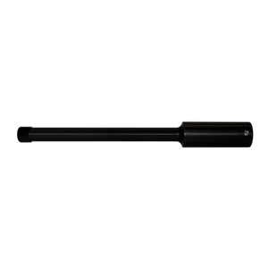 Side view of a black cylindrical Boom Handle Attachment with a tapered end and a small hole for secure mounting.