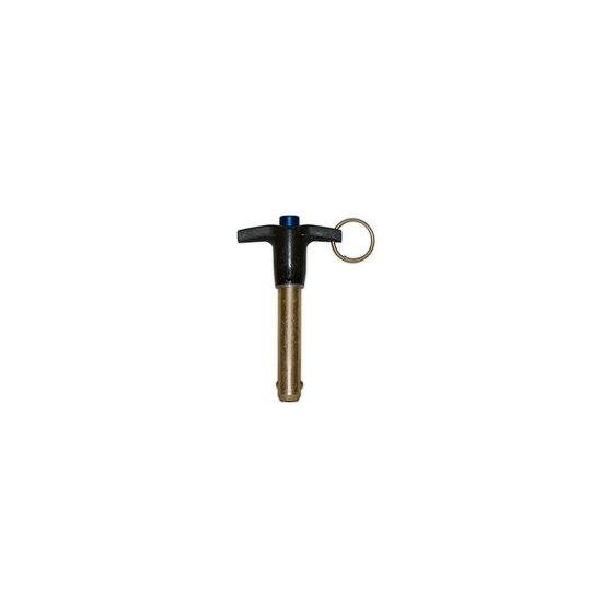 Small metal Quick Release Boom Pin with a black T-shaped handle and a keyring loop.