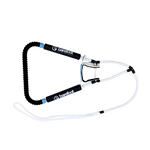 Black full wrap handle with padded grip, white ropes, and blue accents on the connectors.