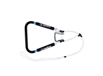 Black full wrap handle with padded grip, white ropes, and blue accents on the connectors.