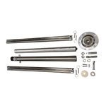 Disassembled stainless steel Adjustable Pro Ski Tow Pylon with base plate and hardware.