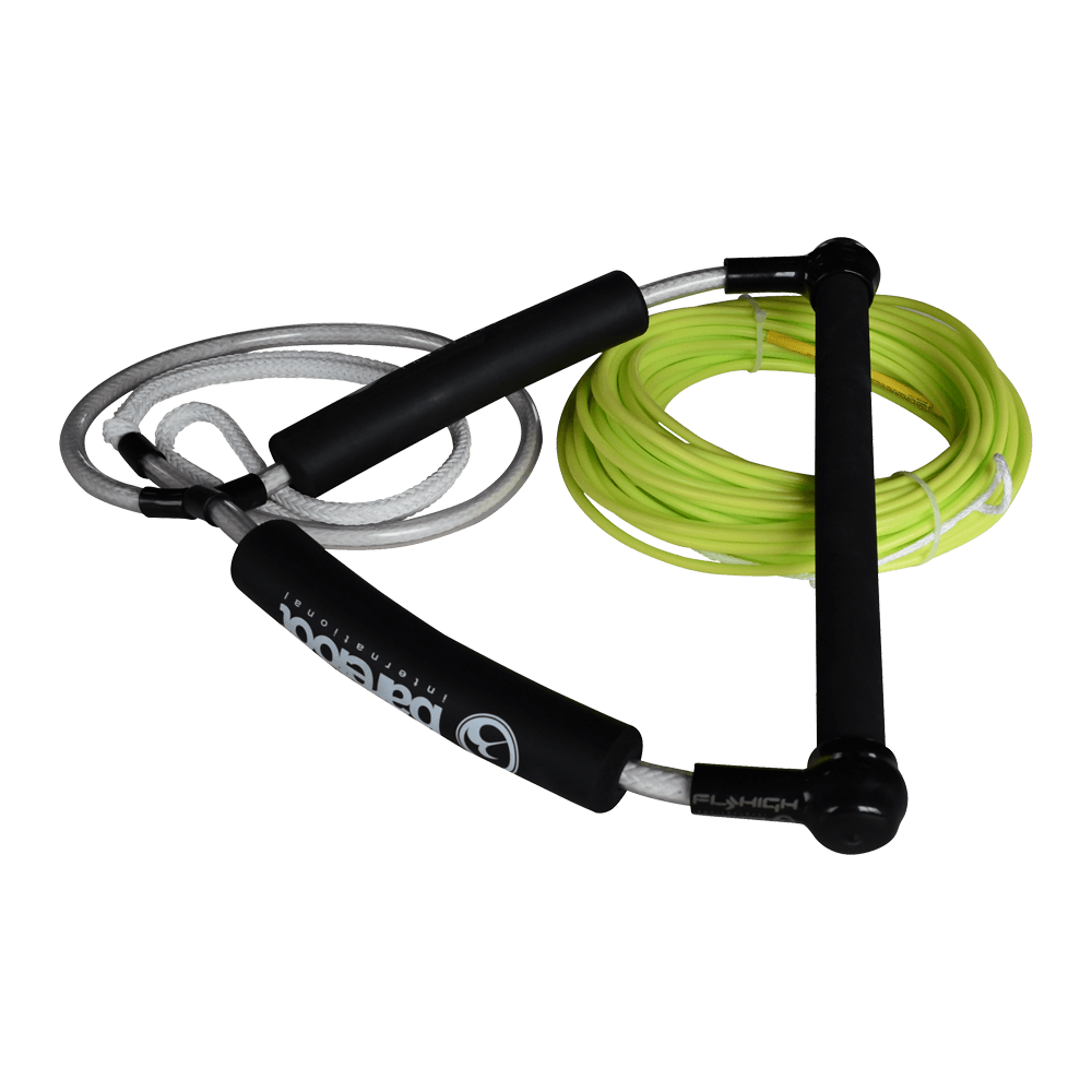 Angled view of the Spectra Rope Handle Combo showing a neon green rope, black handle, and padded grips with branding.