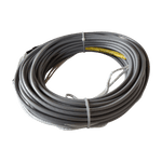 Coiled silver Spectra rope with PVC coating and foam core, secured with white ties.