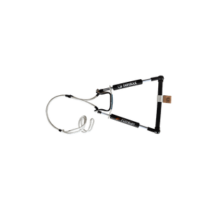Black Front Toe Handle with a curved metal attachment and dual grip sections, connected to a white rope.