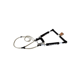Angled view of the Front Toe Bare Trap Handle, featuring a black frame, padded grips, and a secure foot strap.