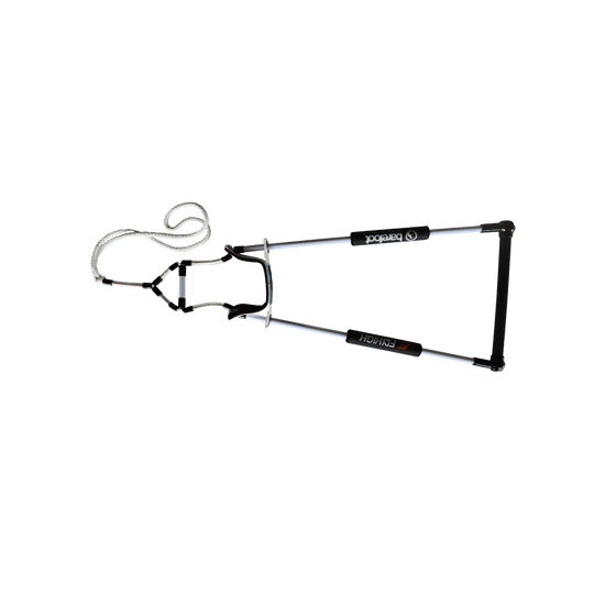 Top view of the Back Toe Handle featuring a black padded frame, reinforced grips, and a secure foot strap for stability.