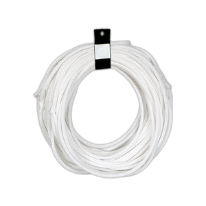Coiled white Poly E Plus Line with a black strap securing it.