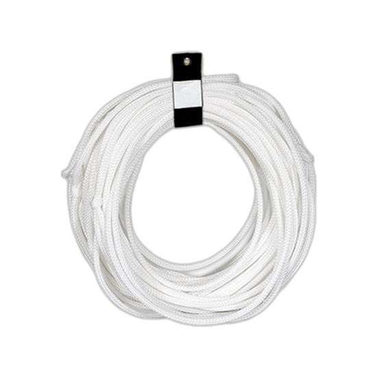 Coiled white Poly E Plus Line with a black strap securing it.