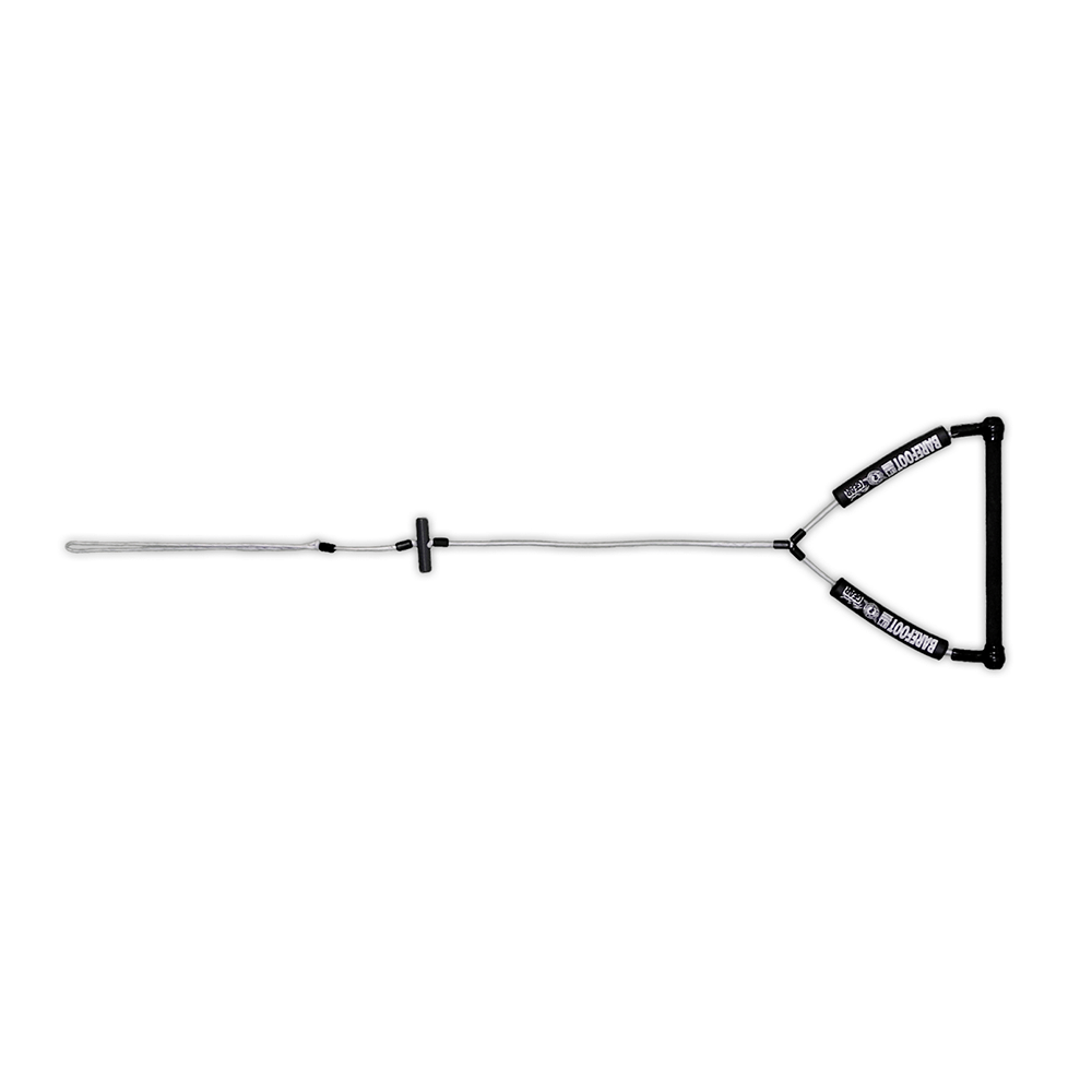 Black Starts Handle w/ T-Bar with dual grips, connected to a white rope with a looped end.
