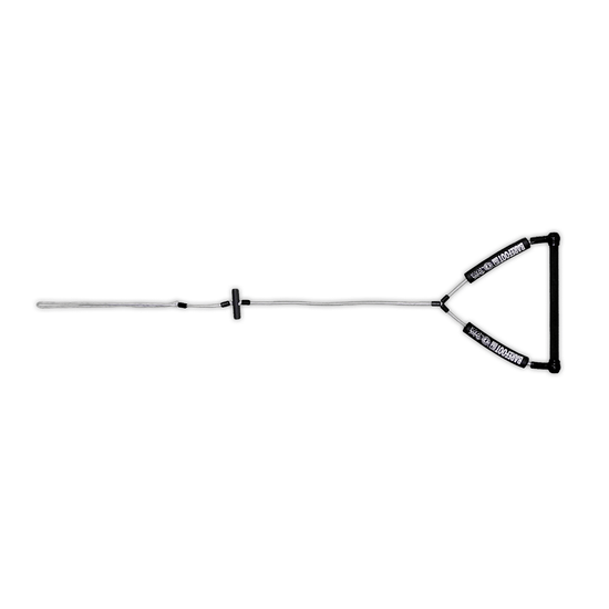 Black Starts Handle w/ T-Bar with dual grips, connected to a white rope with a looped end.