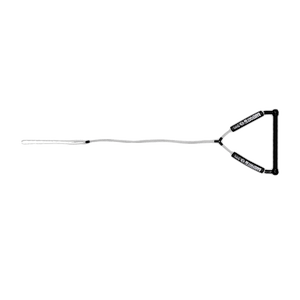 Black wake handle with triangular grip and long white rope attached on both sides.