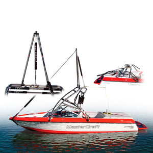Composite angled view of Pro X Series Tower Extension installed on wake boat tower.