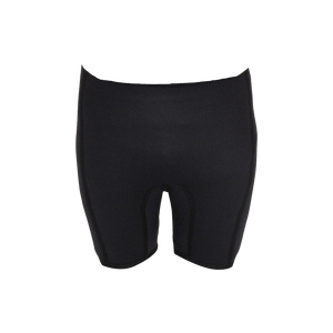Front view of black Iron Wetsuit Shorts with smooth finish and contoured seams.
