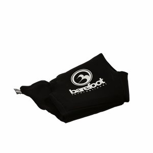 Folded black sleeveless wetsuit with the Barefoot International logo displayed on the back.
